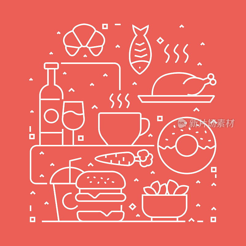 食品和饮料概念设计模板。大纲抽象的象征