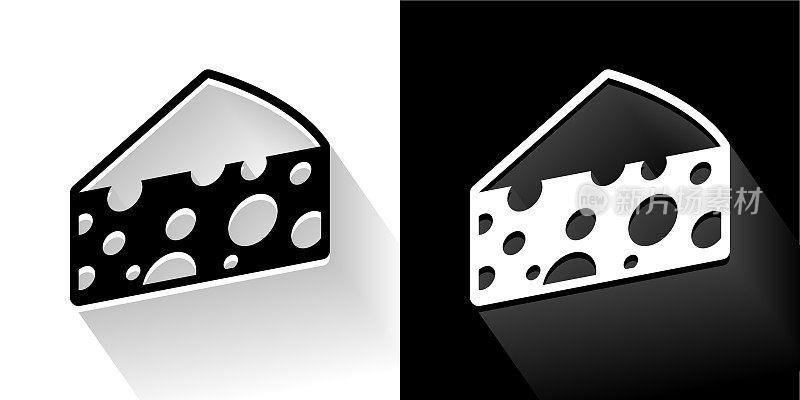 切片奶酪黑色和白色图标与长影子