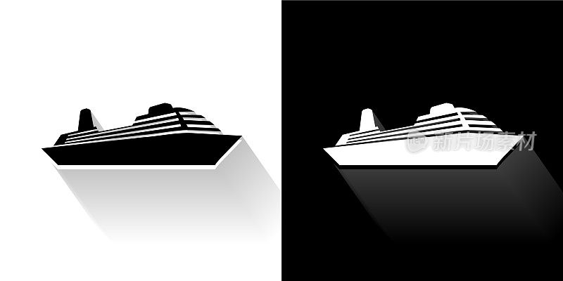 船黑色和白色图标与长影子