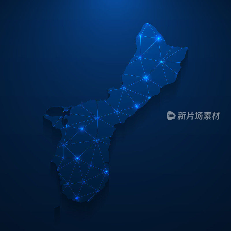 关岛地图网络-明亮的网格在深蓝色的背景