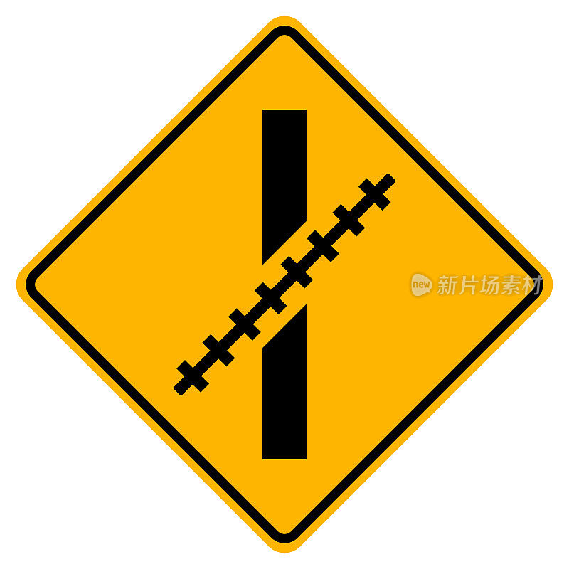 警告标志:铁路平交道口以斜角为白色背景