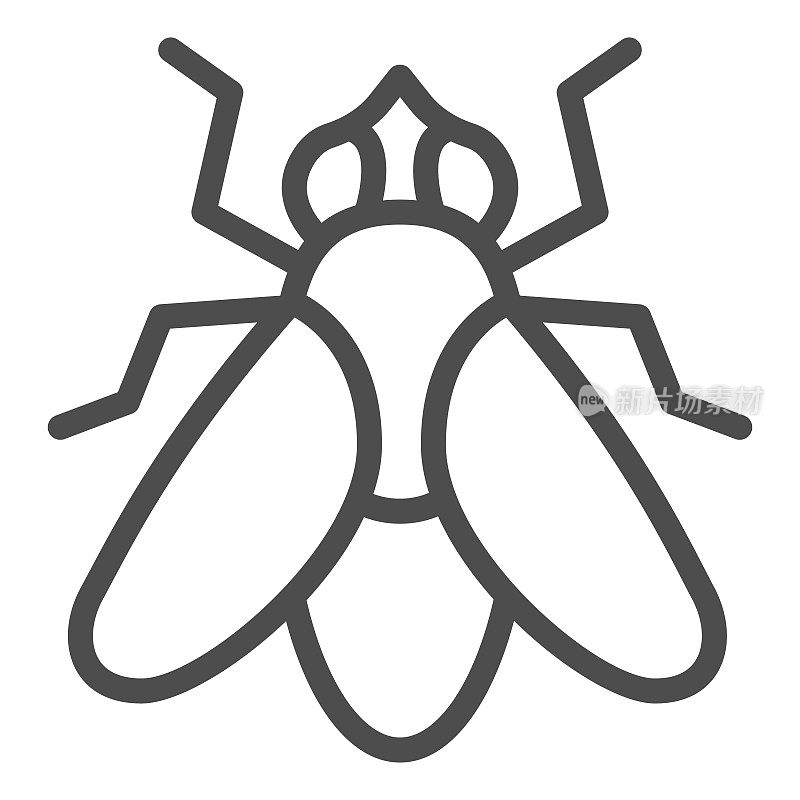 苍蝇线图标，昆虫概念，苍蝇昆虫标志在白色背景，苍蝇剪影图标轮廓风格的移动概念和网页设计。矢量图形。