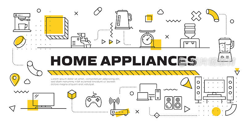 家用电器相关的现代线条风格矢量插图