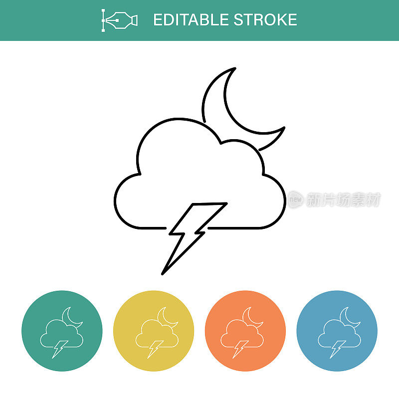 隔夜风暴-天气可编辑的细线图标