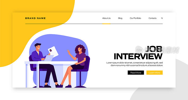 求职面试概念矢量插图登陆页面模板，网站横幅，广告和营销材料，在线广告，业务演示等。