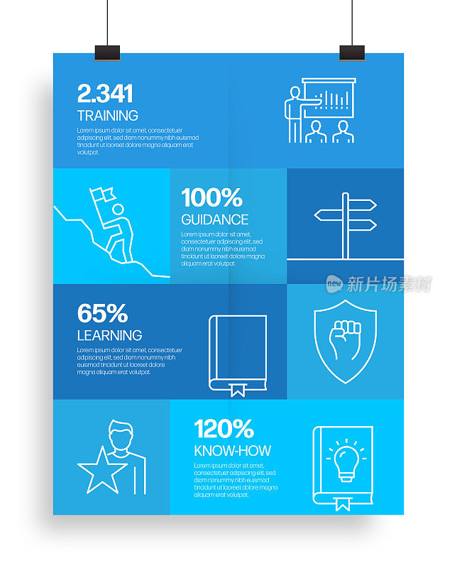指导和培训相关流程信息图模板。过程时间图。使用线性图标的工作流布局