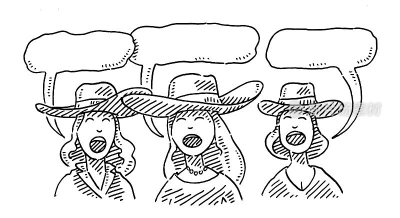 画着女牛仔帽的三个歌手