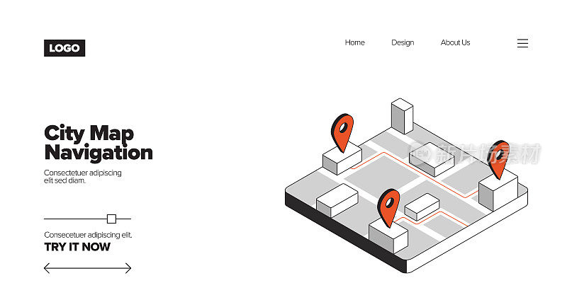 城市地图导航概念等角网络横幅，海报，封面和横幅的三维设计