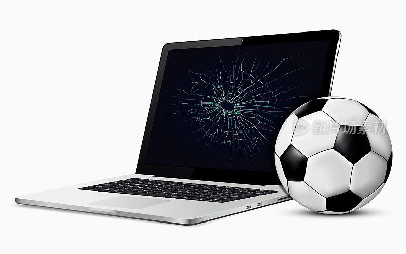 足球和破笔记本电脑屏幕
