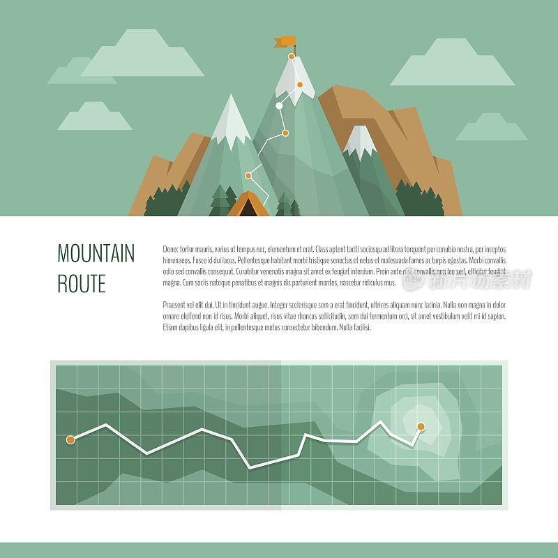 登山，徒步旅行，登山和露营的概念。