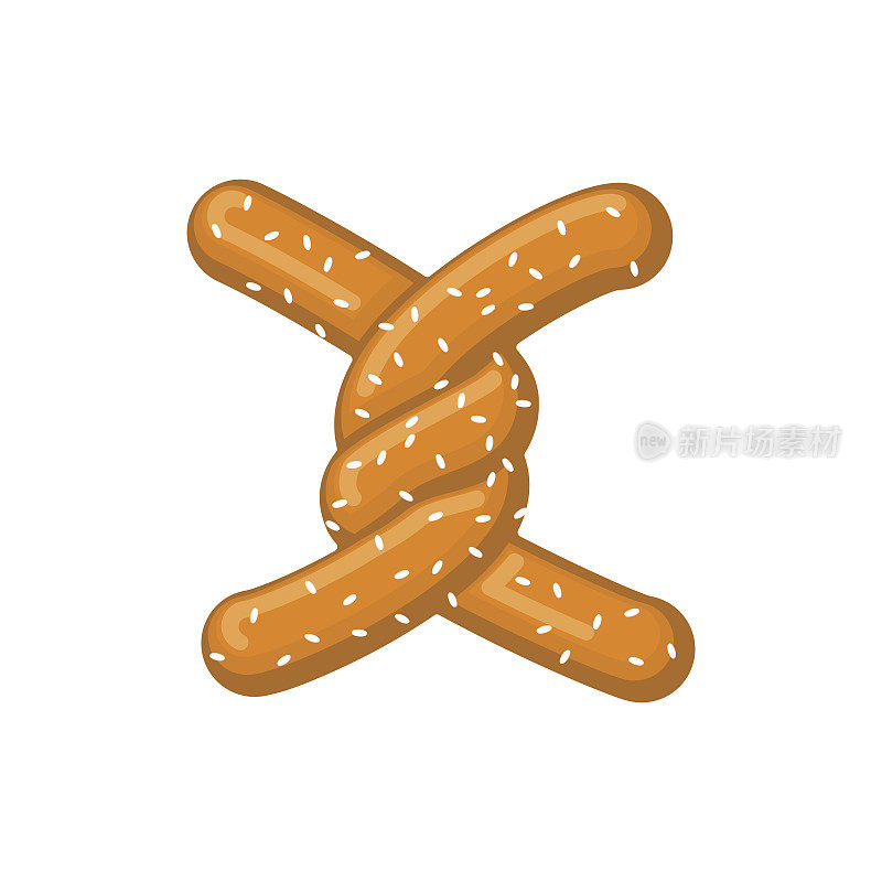 字母X椒盐卷饼。零食字体符号。食物字母符号。传统的德国餐是ABC。烤