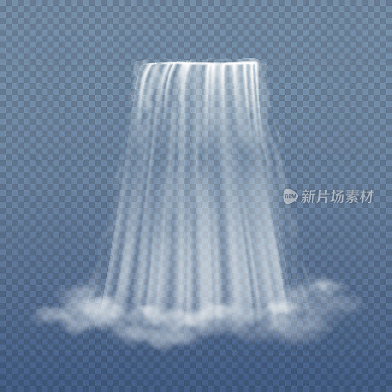 清澈的水流瀑布孤立在透明的背景矢量插图