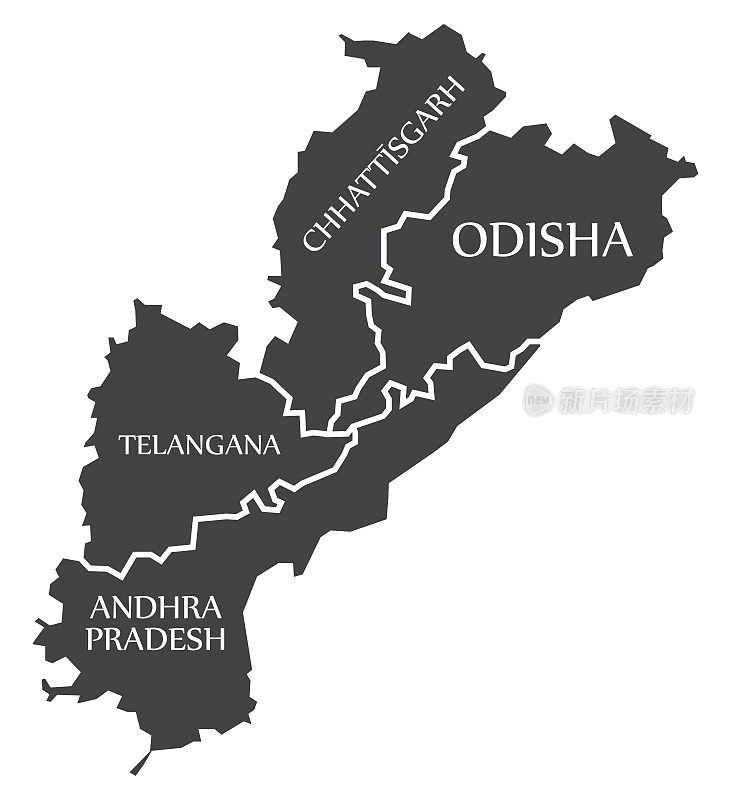 安得拉邦-特伦甘纳邦-恰蒂斯加尔邦-奥里萨邦印度各邦地图插图