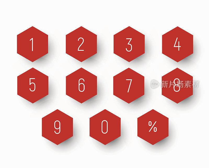 一组数字从0到9的六边形按钮