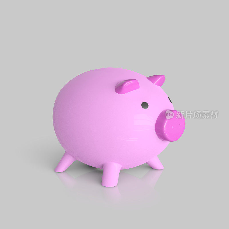 孤立的粉红色Piggybank在无标记的光背景与反射