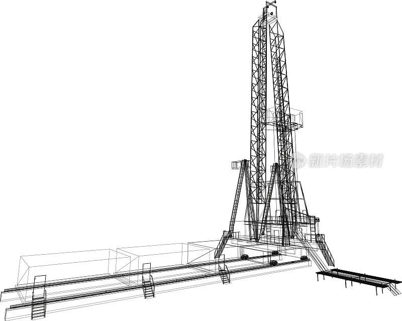 石油钻塔。详细的矢量图