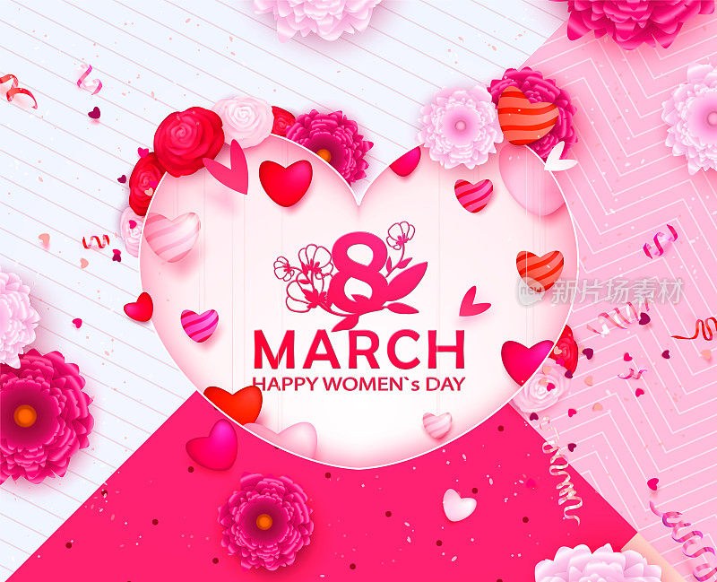3月8日妇女节快乐时尚矢量背景。