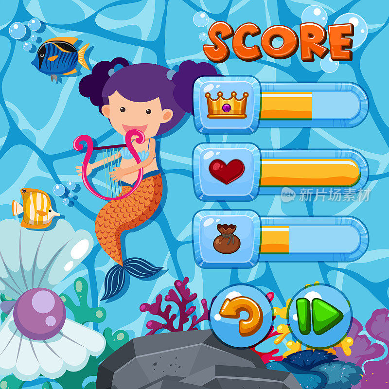 游戏模板与美人鱼和鱼的背景