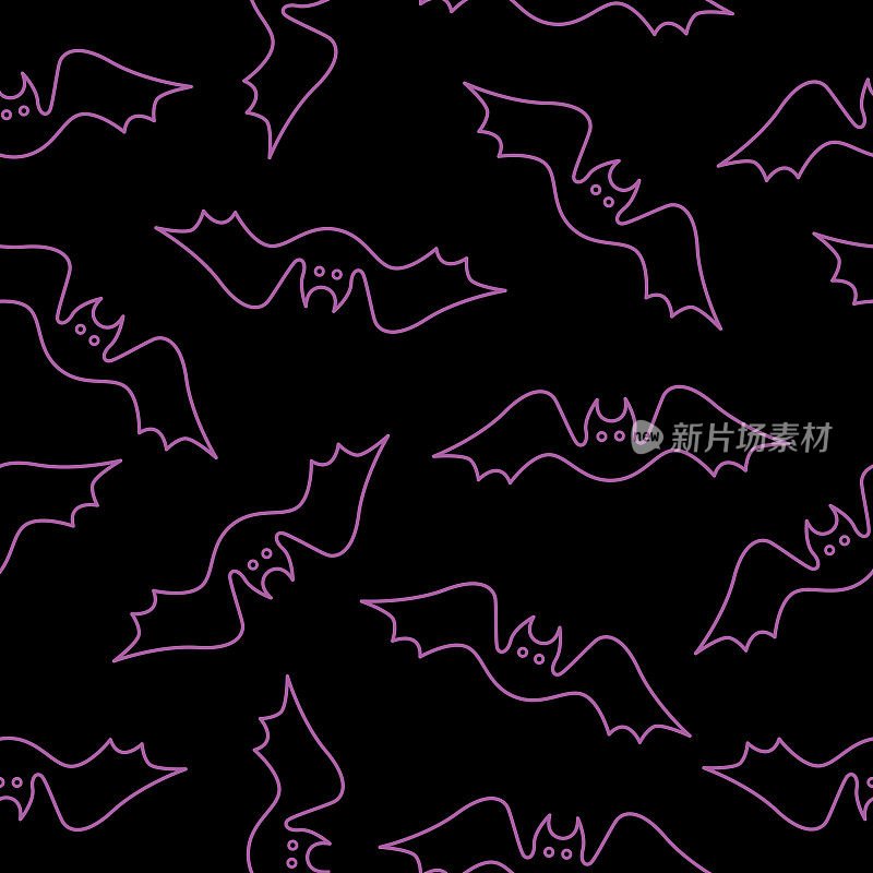 紫色轮廓吸血蝙蝠无缝模式