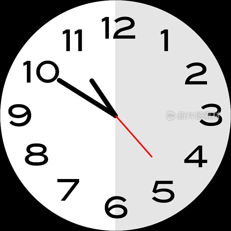 10分钟到11点或10分钟到11点的模拟时钟。图标设计采用插图平面设计