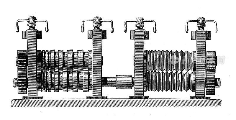 19世纪工业、技术和工艺的仿古插画:冶金轧机
