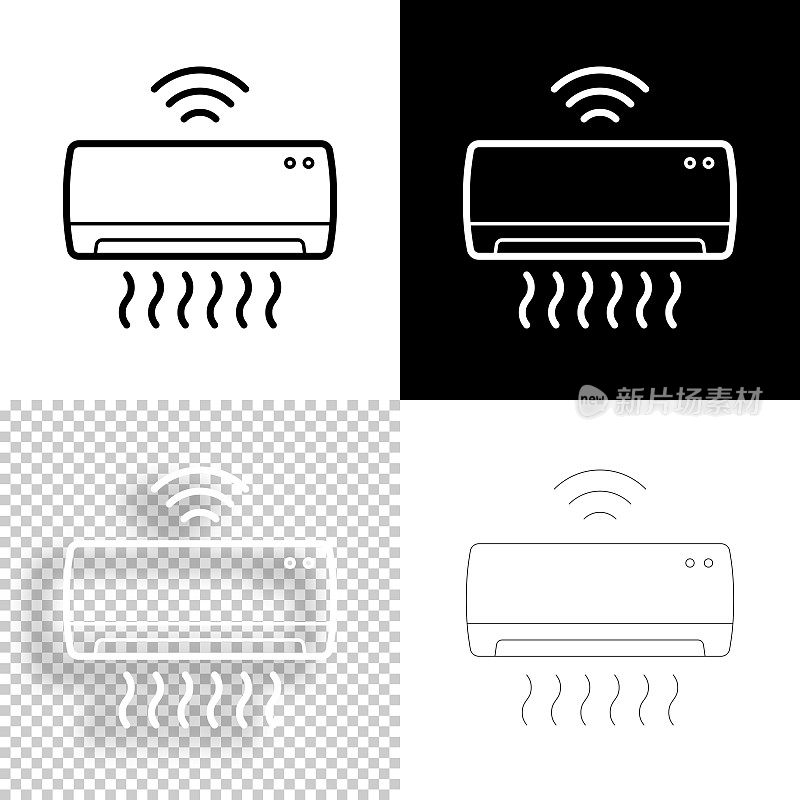 智能空调。图标设计。空白,白色和黑色背景-线图标