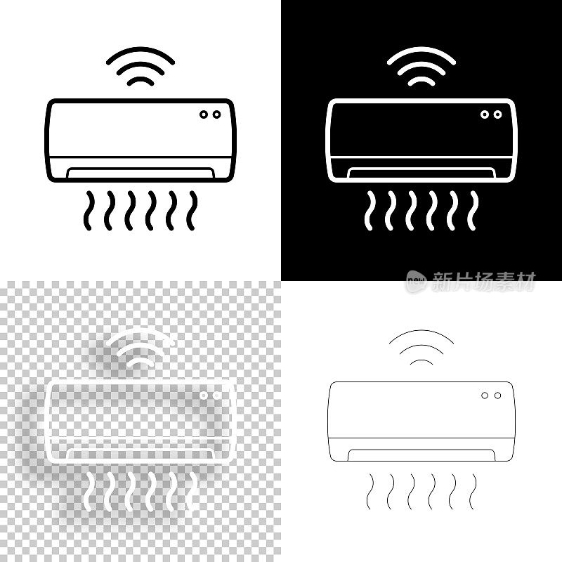 智能空调。图标设计。空白，白色和黑色背景-线图标