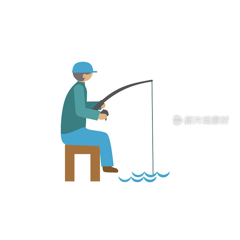 男人钓鱼-可爱简单的平面颜色钓鱼图标