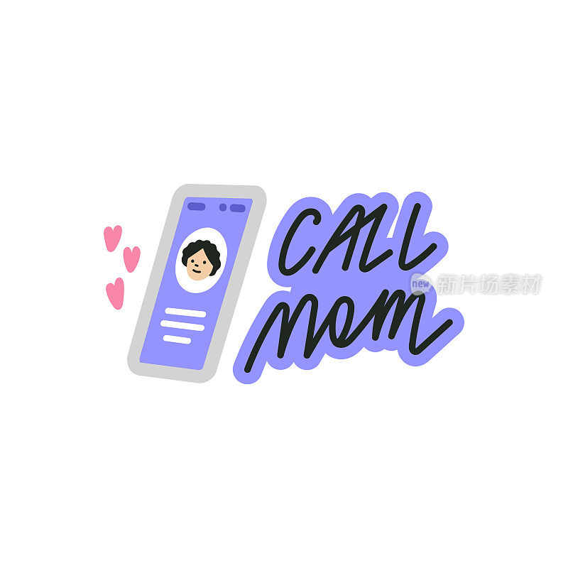 贴纸与手机的插图和提醒打电话给母亲。