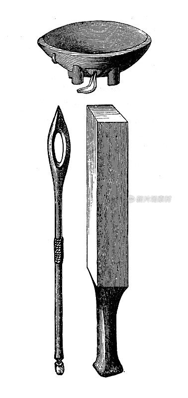 古董插图,民族志和土著文化:工具,汤加