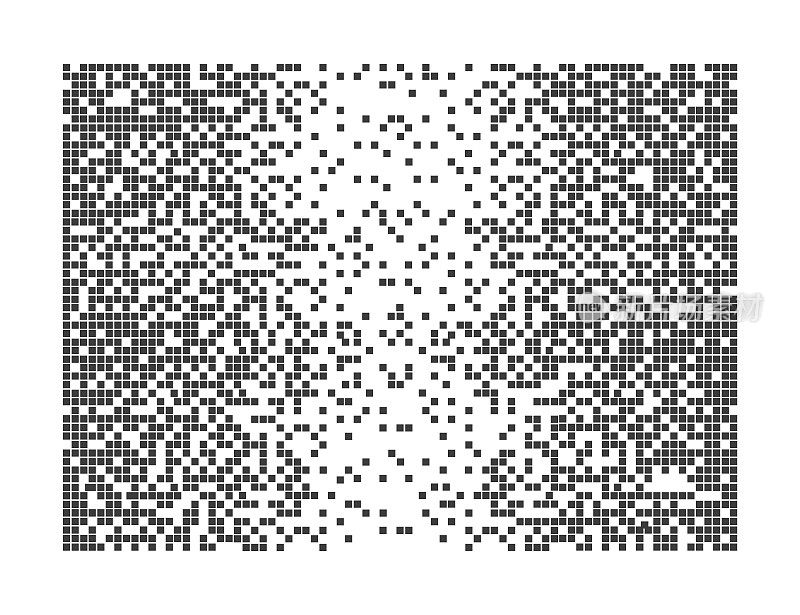溶解填充方形点矢量图标解体效果。向量矩形元素被分组。孤立在白色背景。
