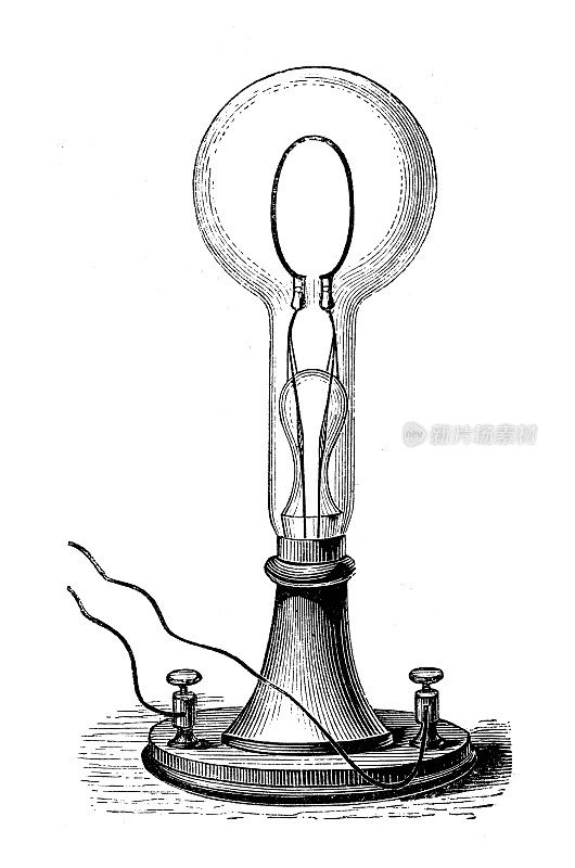 古董插图，物理原理和实验，电和磁:爱迪生灯泡
