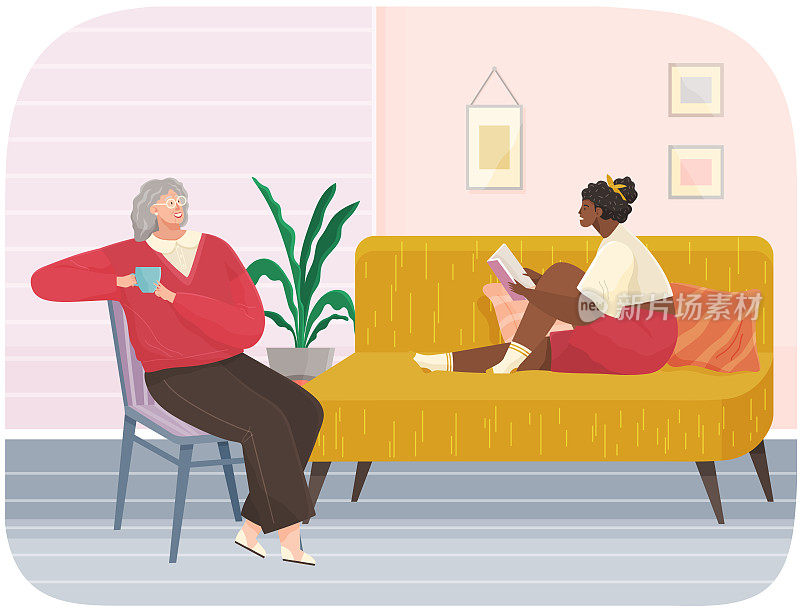 奶奶和孙女交流，在一起的时间在家里书和茶