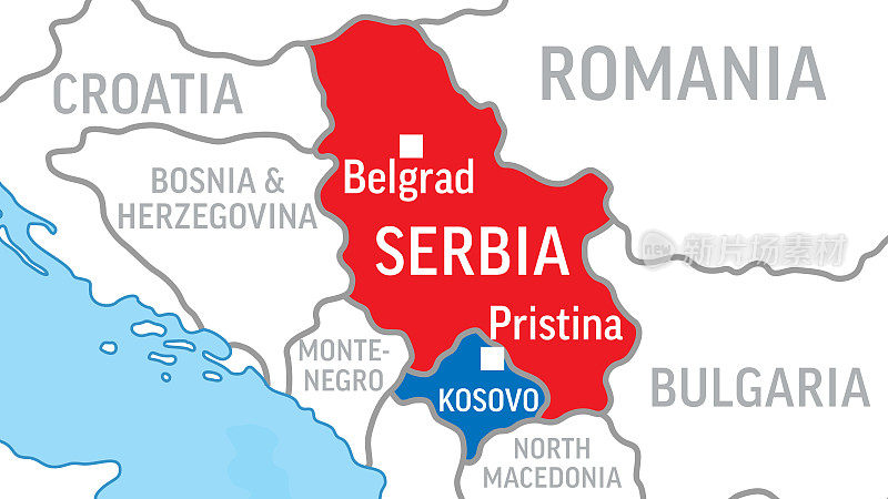 塞尔维亚和科索沃地图。放大世界地图。矢量图