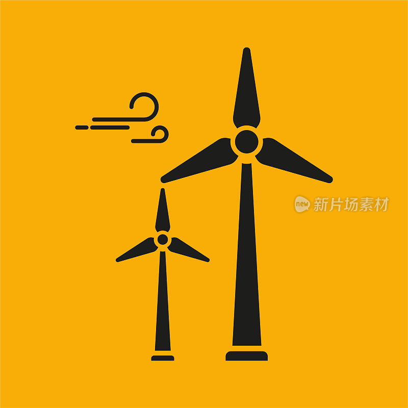 风力发电机图标与黄色背景。