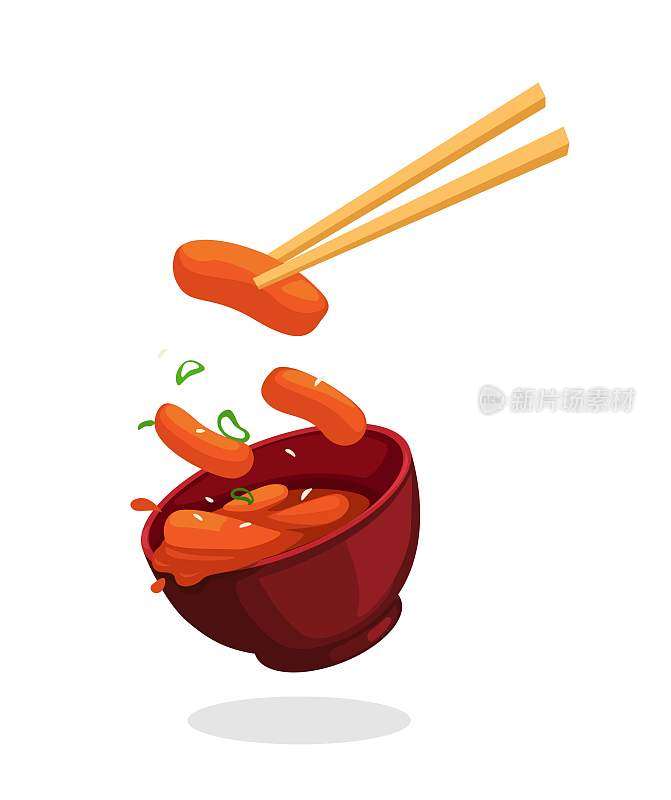 大碗和筷子韩国街头食品符号卡通插图矢量