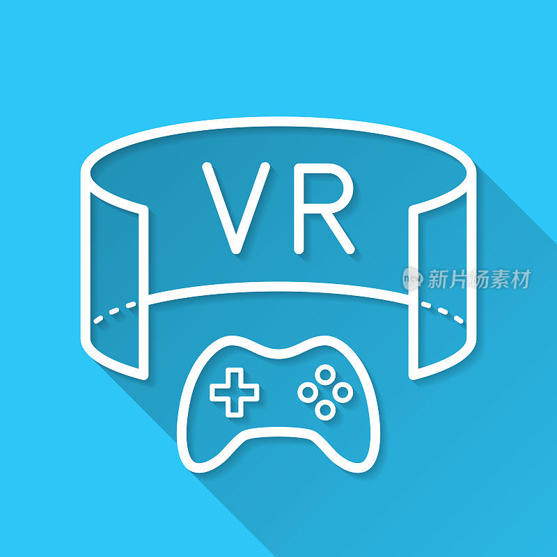 VR游戏-虚拟现实游戏。图标在蓝色背景-平面设计与长阴影