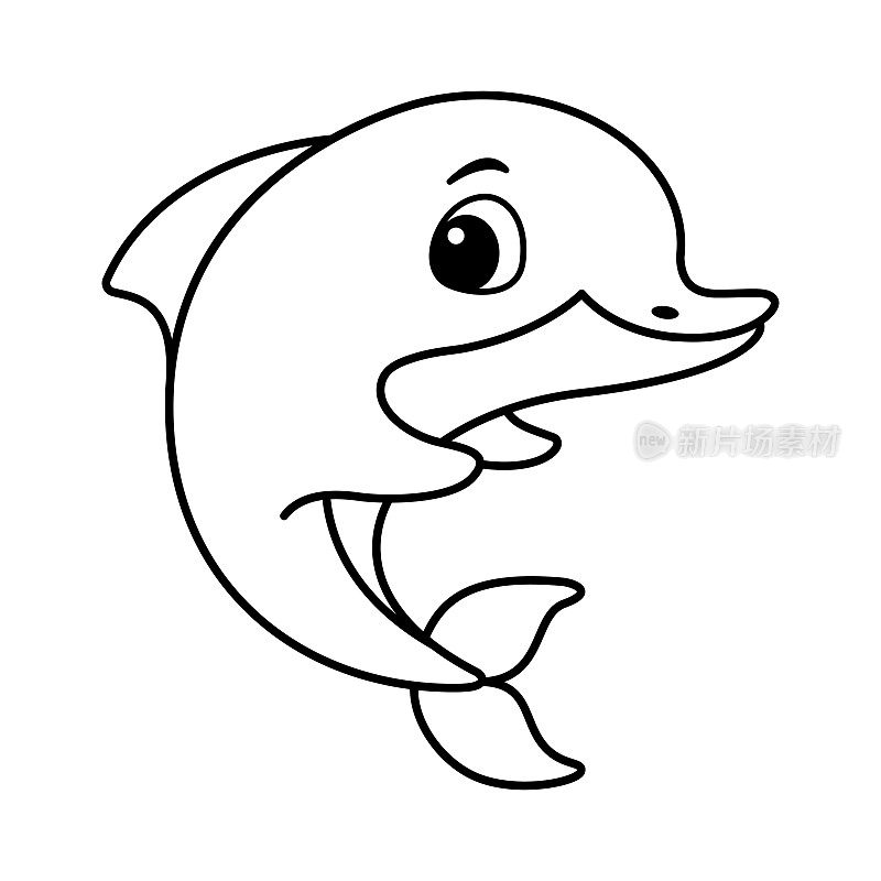 涂鸦海豚着色页卡通矢量插图