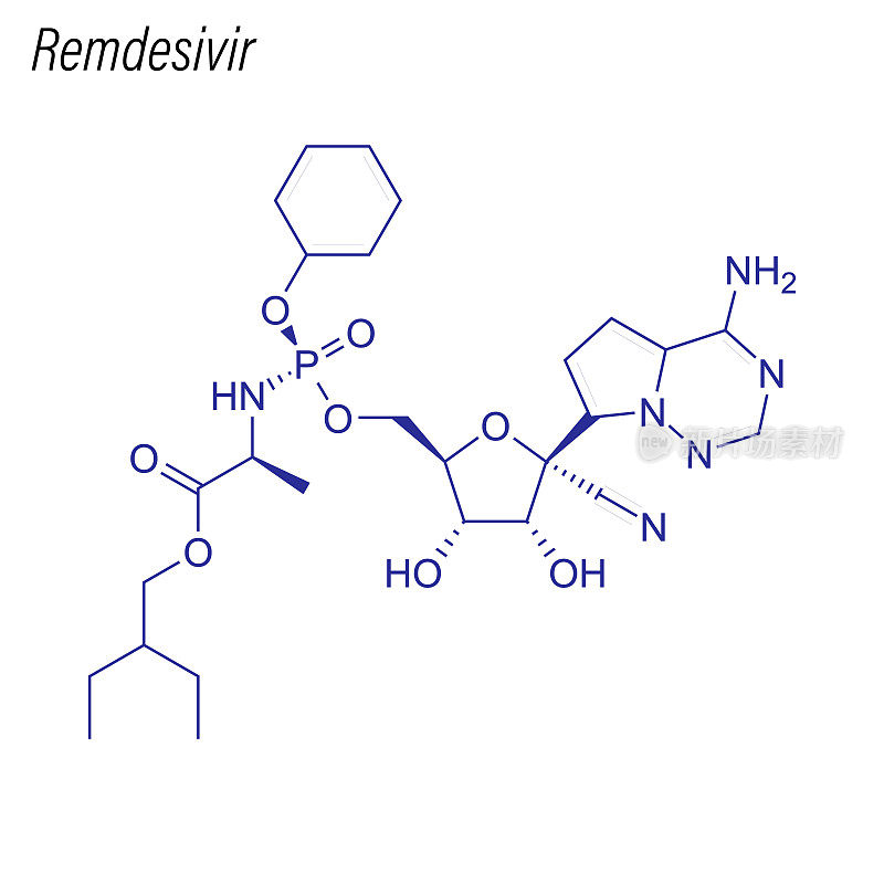 瑞德西韦的骨架配方。药物化学分子。