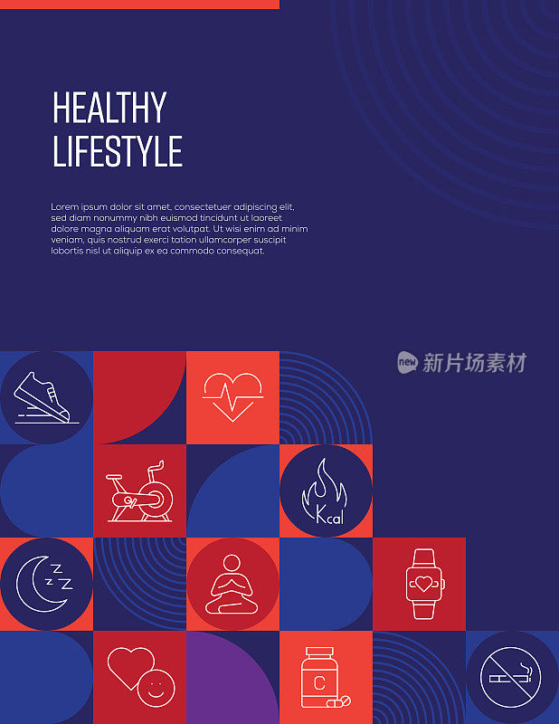 与线条图标有关的健康生活设计。简单的轮廓符号图标。
