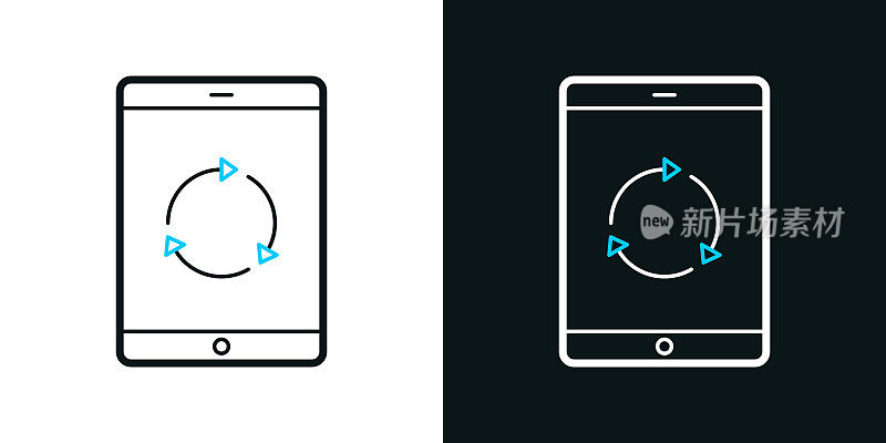 刷新或重新加载平板电脑。黑色或白色背景上的双色线条图标-可编辑笔触