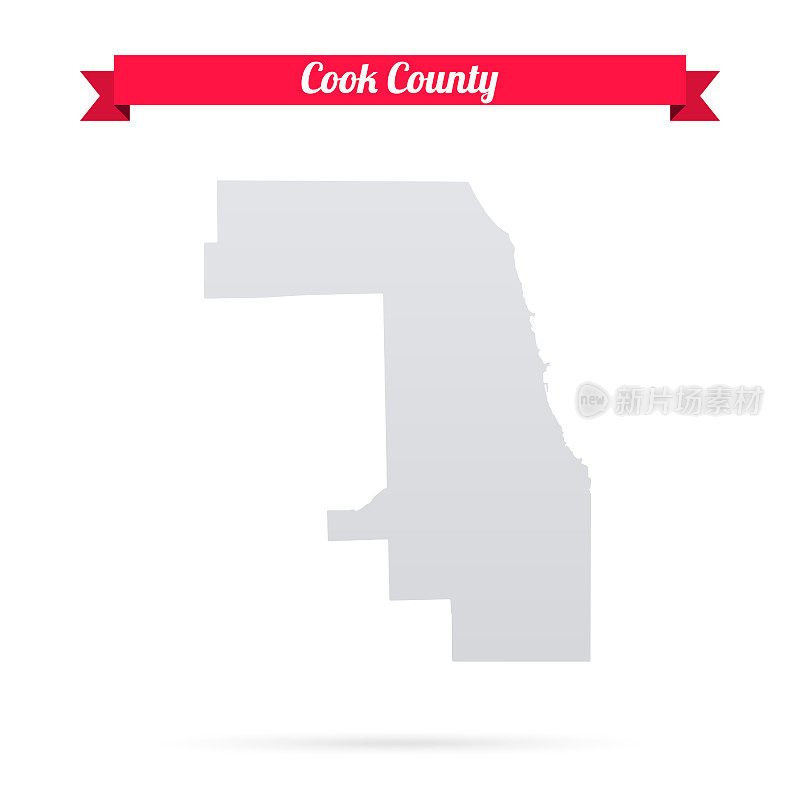 库克县，伊利诺伊州。白底红旗地图
