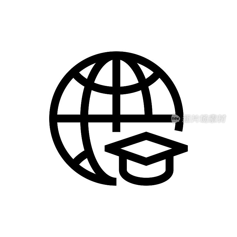 全球教育线图标，设计，像素完美，可编辑笔触。标志、标志、符号。
