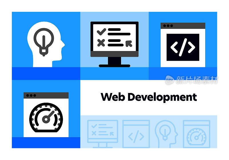 Web开发线图标集和横幅设计。