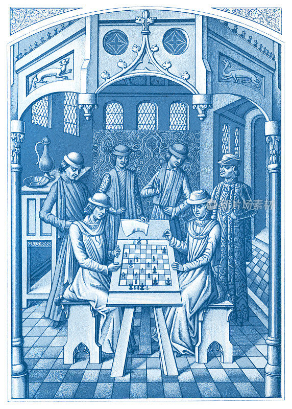 在路易十一的普莱西-勒图尔城堡房间里下棋的人