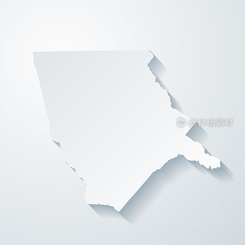 摩尔县，北卡罗来纳州。地图与剪纸效果的空白背景