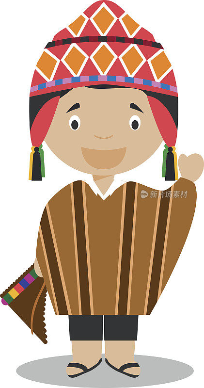 来自秘鲁的角色穿着传统的方式矢量插图。