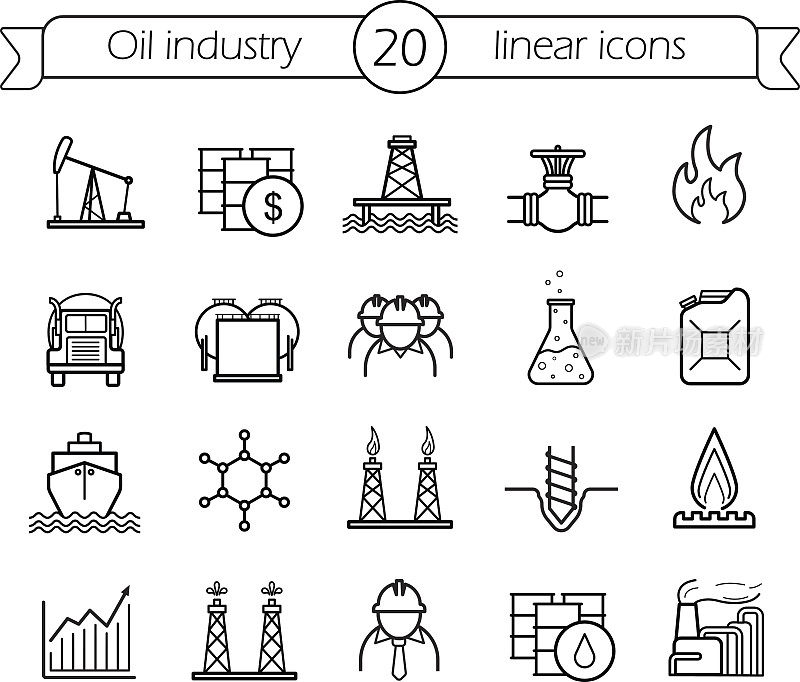 石油行业线性图标集