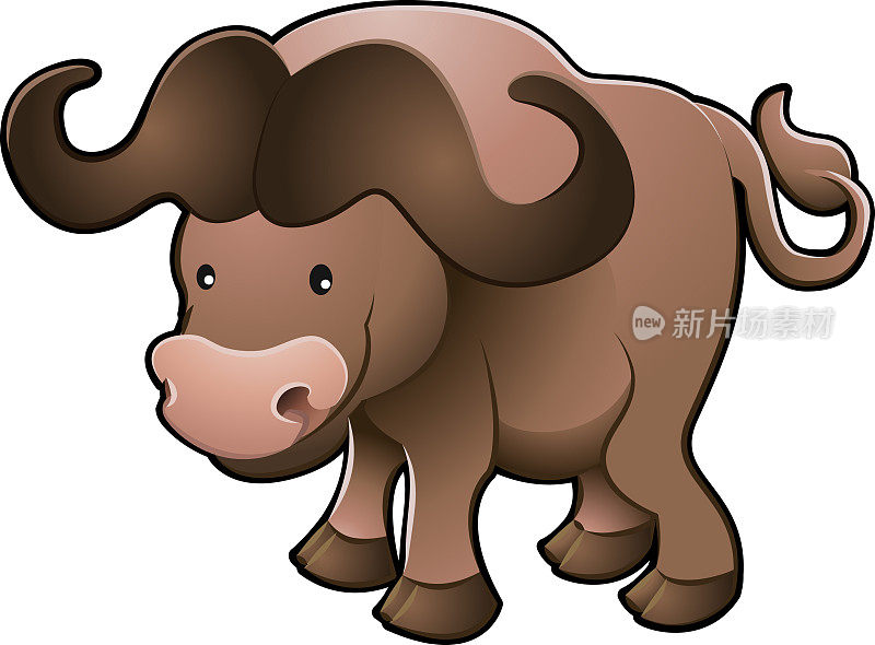 可爱的非洲海角水牛矢量插图