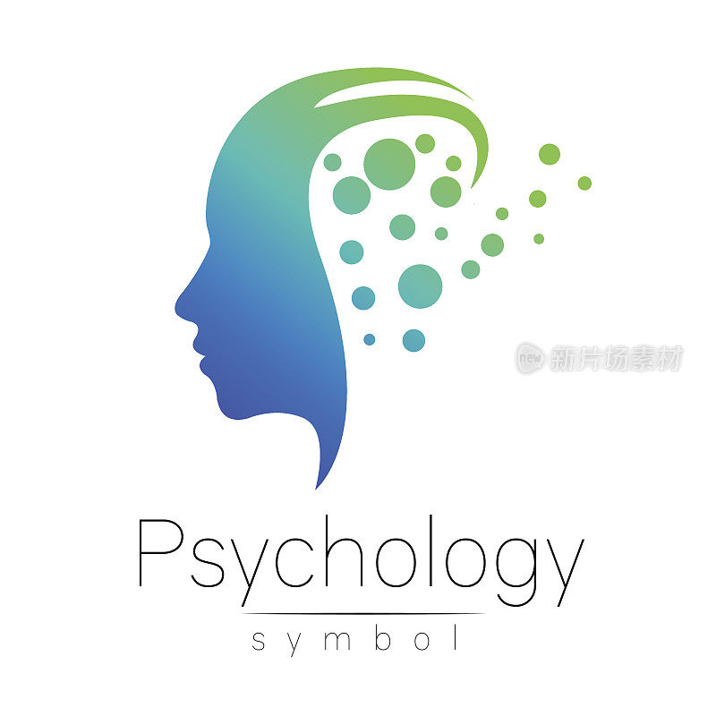 现代心理学的头标志。人类。创造性的风格。符号向量。蓝绿色孤立在白色背景。图标为网页，打印。